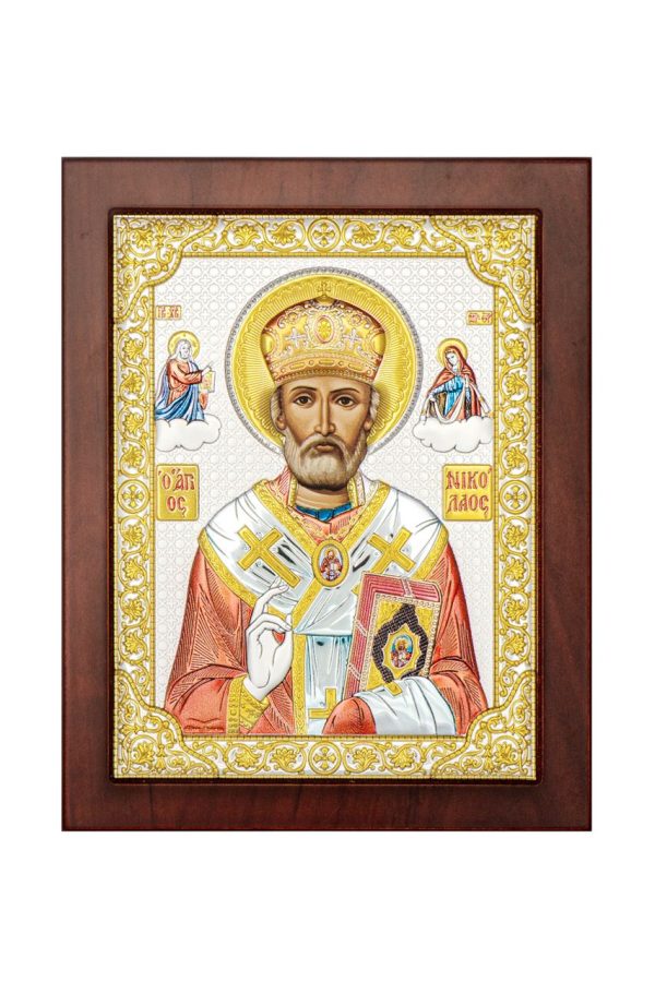 Николай Чудотворец, икона прямоугольная с рамкой, красное дерево, эмаль 185х235