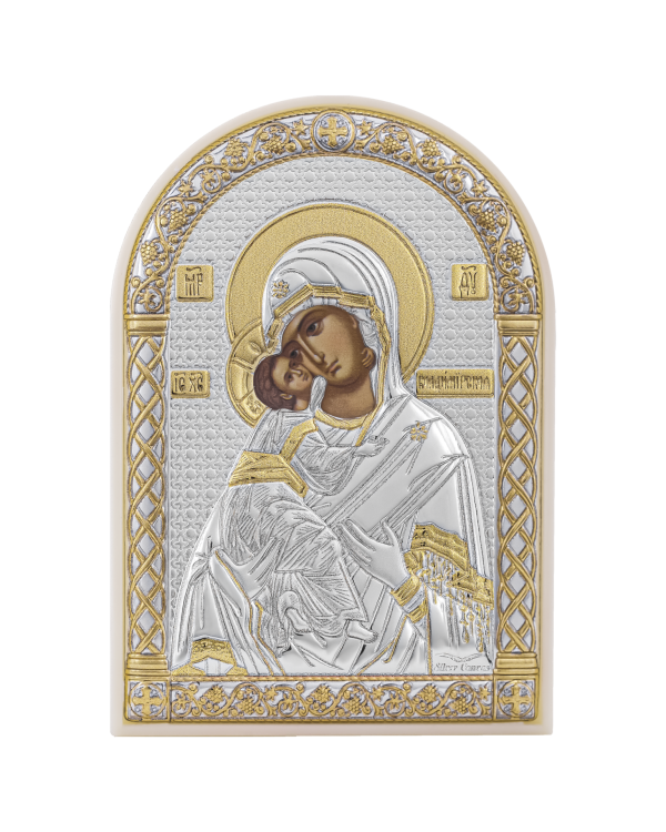 Владимирская БМ, икона арочная, пластик белый 48x68