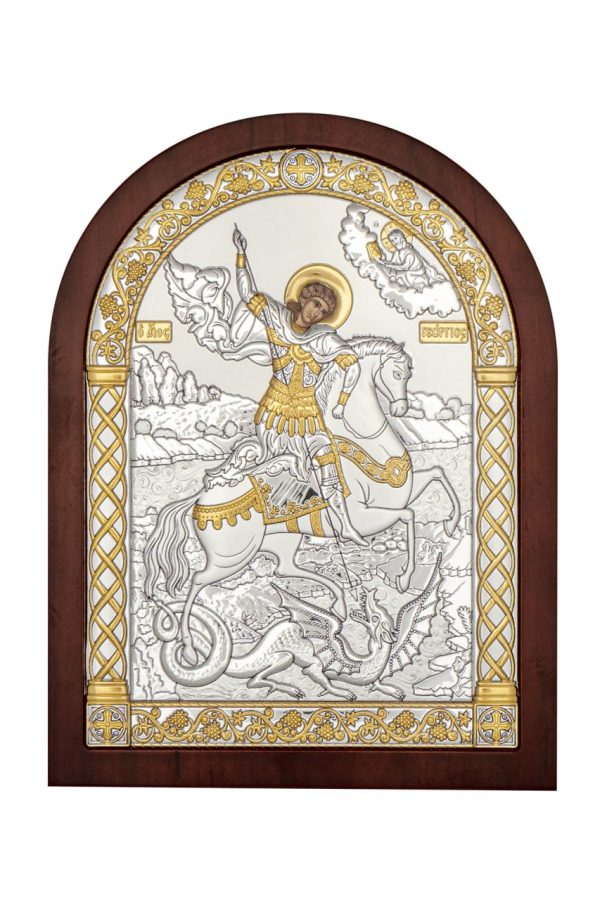 Георгий Победносец, икона арочная, красное дерево 105х140