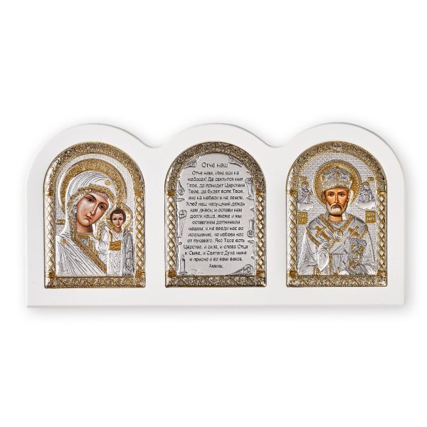 0df395c215a63b2c5e83fd42cf679a39.jpg Триптих, Казанская БМ, Николай, Молитва, икона, белое дерево 320х164