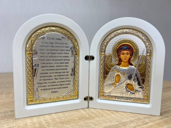 0f9f9df1600b9f009d88dc93ba565a98.jpg Складень, Ангел Хранитель, Молитва, икона арочная, белое дерево 140x200