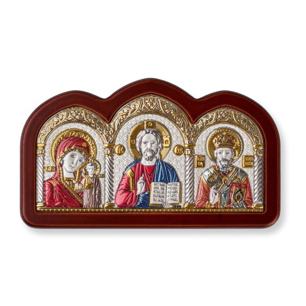 14198e878154100cf9a76e73b6c77905.jpg Спаситель, Казанская БМ, Николай Чудотворец, триптих, эмаль 65х115