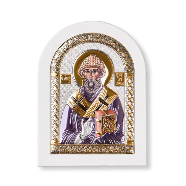 Спиридон, икона арочная, белое дерево, эмаль 150х200