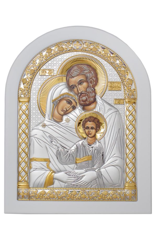 Св. Семейство, икона арочная, белое дерево 105х140
