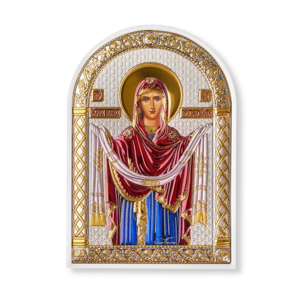 Покрова, икона арочная, пластик белый, эмаль 80х115