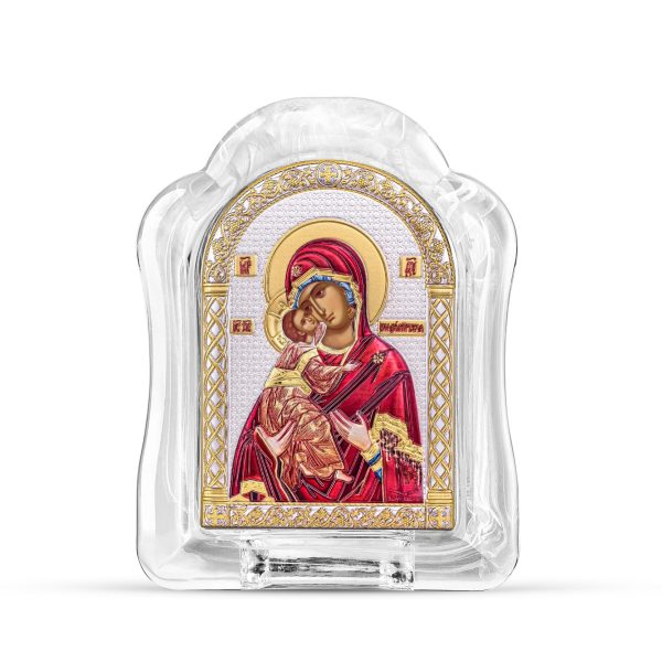 Владимирская БМ, икона арочная, белое муранское стекло, эмаль 65х85