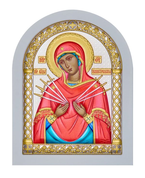 1a80f0a7acbb3d3dab720a87fd4c3fc4.jpg Семистрельная БМ, икона арочная, белое дерево, эмаль 150х200