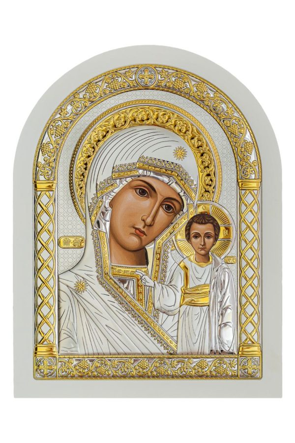 Казанская БМ, икона арочная, белое дерево 86х112
