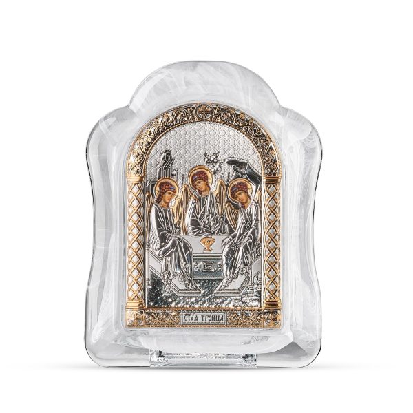 Св. Троица, икона арочная, белое муранское стекло 103х147