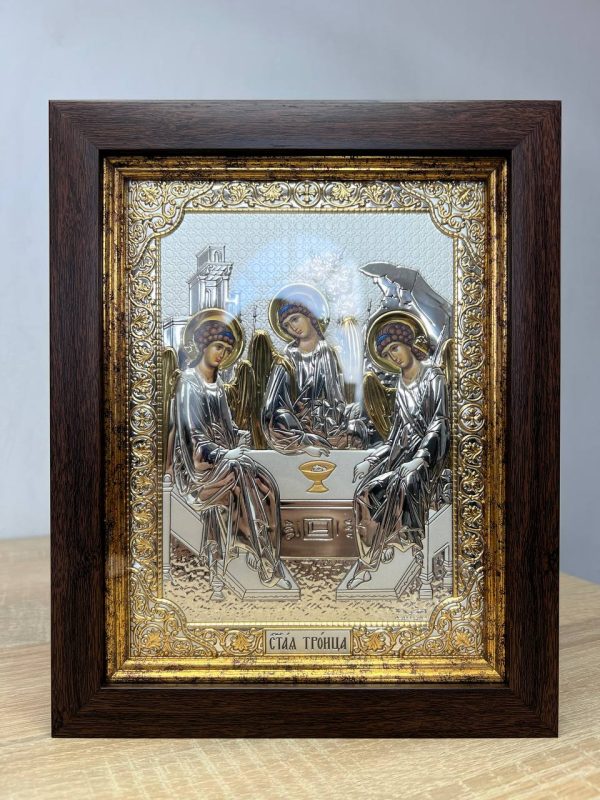 Св. Троица, икона прямоугольная в рамке под стеклом, красное дерево 170х210