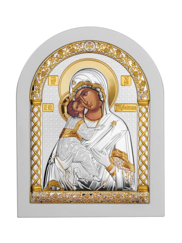 Владимирская БМ, икона арочная, белое дерево 206х275