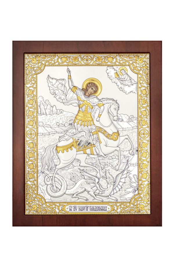 Георгий Победоносец, икона прямоугольная с рамкой, красное дерево 185х235