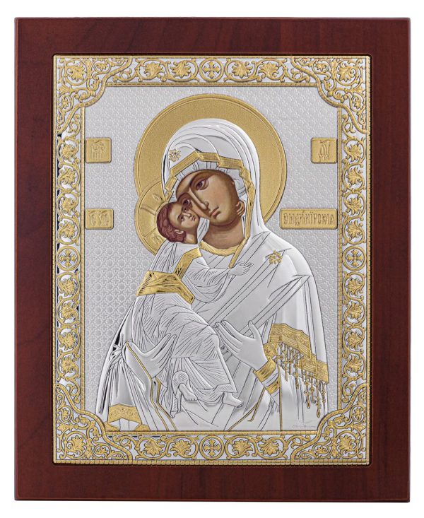 Владимирская БМ, икона прямоугольная с рамкой, красное дерево 210х260