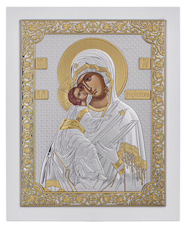 Владимирская БМ, икона прямоугольная с рамкой, белое дерево 185х235