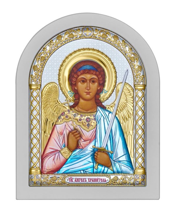Ангел Хранитель, икона арочная, белое дерево, эмаль 175х225