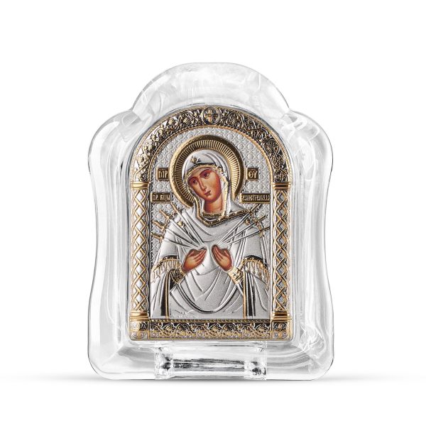 Семистрельная БМ, икона арочная, белое муранское стекло 103х147