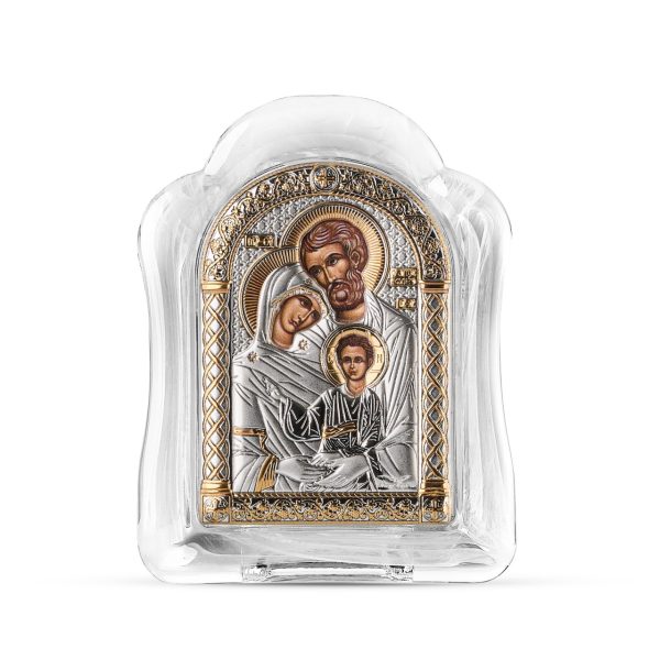 Св. Семейство, икона арочная, белое муранское стекло 103х147