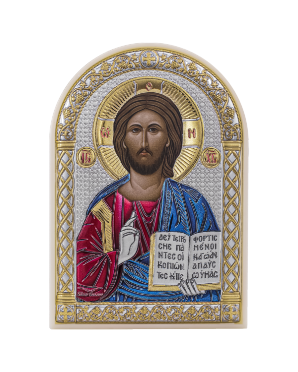 40536bc7df483a5121a1cd4bf69a382f.png Спаситель, икона арочная, пластик белый, эмаль 48x68