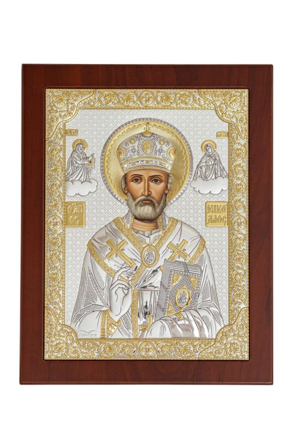 Николай Чудотворец, икона прямоугольная с рамкой, красное дерево 210х260