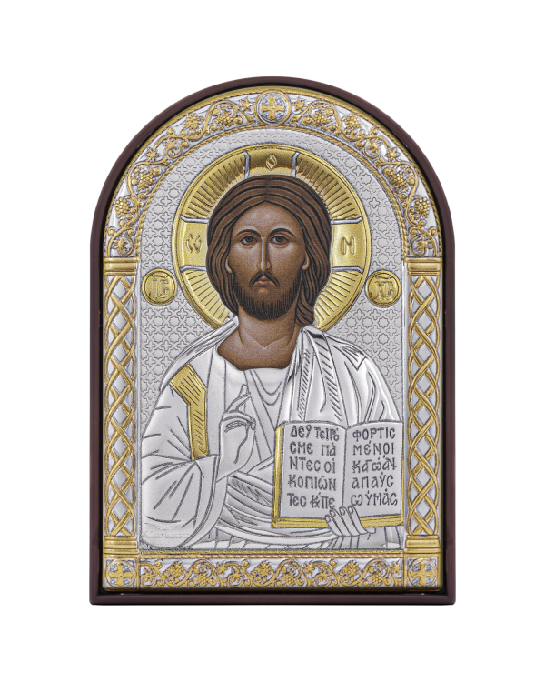 45d550068236fe096203228204800bd8.png Спаситель, икона арочная, пластик коричневый 48x65