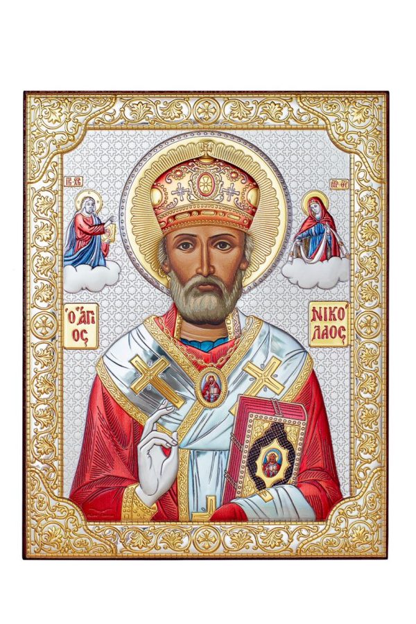 Николай Чудотворец, икона прямоугольная без рамки, красное дерево, эмаль 175х225