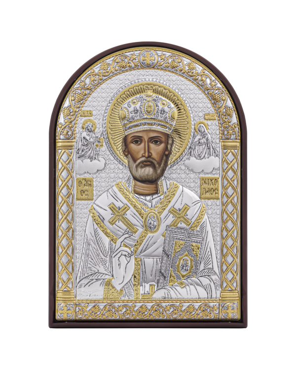 Николай Чудотворец, икона арочная, пластик коричневый, 48x68