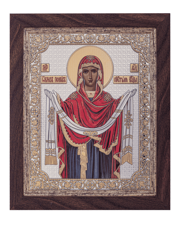 Покрова, икона прямоугольная с рамкой, красное дерево, эмаль 150х190