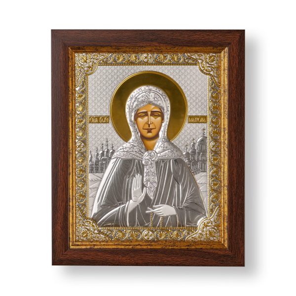 Матрона, икона прямоугольная в рамке под стеклом, красное дерево 206х258