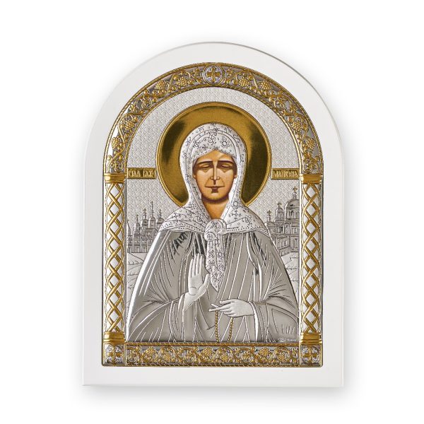 Матрона, икона арочная, белое дерево 105х140