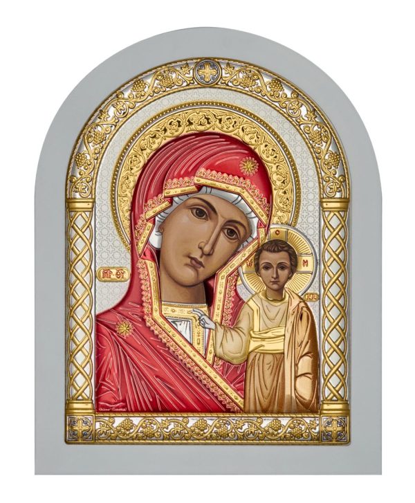 Казанская БМ, икона арочная, белое дерево, эмаль 86х112