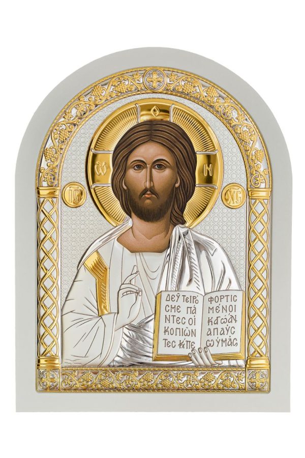 Спаситель, икона арочная, белое дерево 57х75