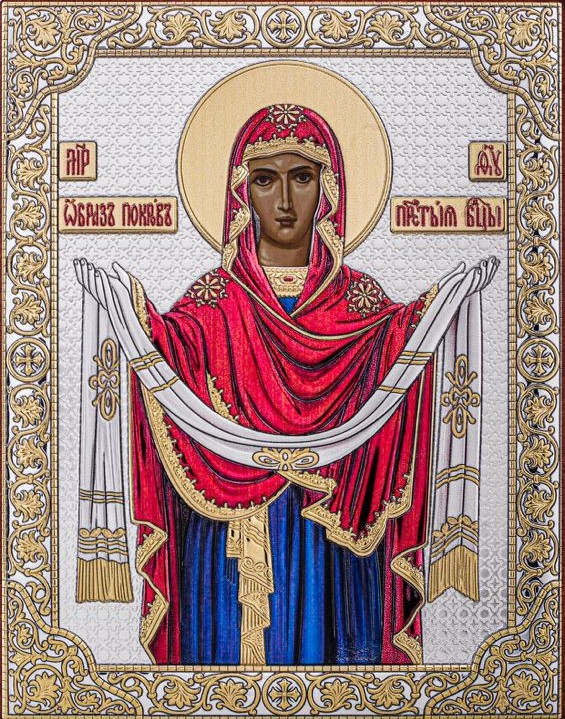 62f930f91bb2f6f59562e76997aa0f50.jpg Покрова БМ, икона прямоугольная без рамки, белое дерево, эмаль 175х225