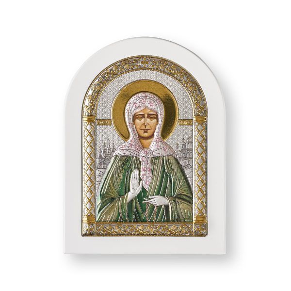 Матрона, икона арочная, белое дерево, эмаль 150х200