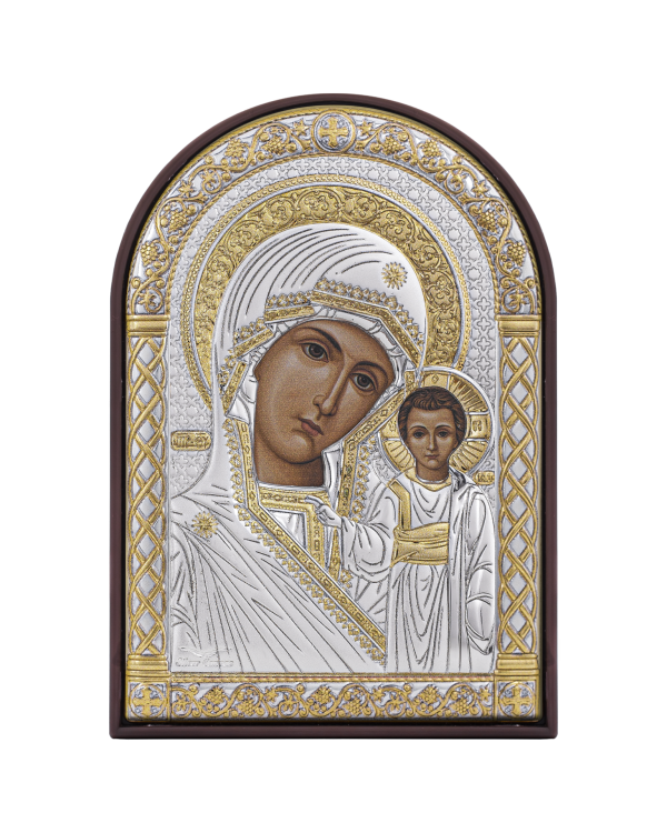 6d6a111c79af9d6c55fa5d851161dfc7.png Казанская БМ, икона арочная, пластик коричневый 62x88