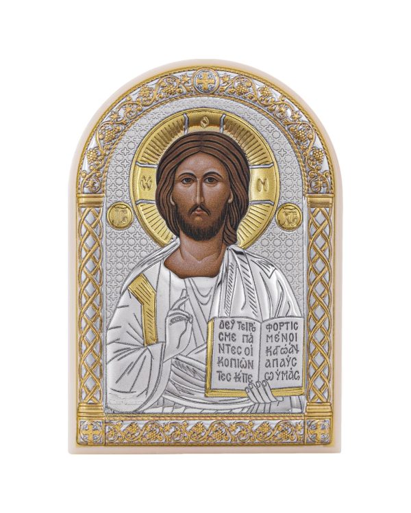 6dabfe1430dad4a2d8b8f7cae179d67c.jpeg Спаситель, икона арочная, пластик белый 62x88