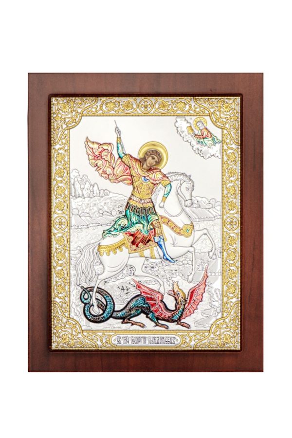 Георгий Победоносец, прямоугольная с рамкой, красное дерево, эмаль 185х235