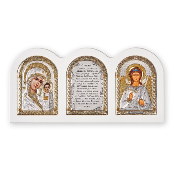 84c8c34c70c6510527ea7802ea5aacee.jpg Триптих, Казанская БМ, Ангел, Молитва, икона, белое дерево 320х164