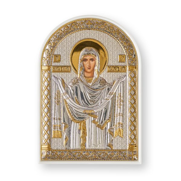 Покрова БМ, икона арочная, пластик белый 80х115