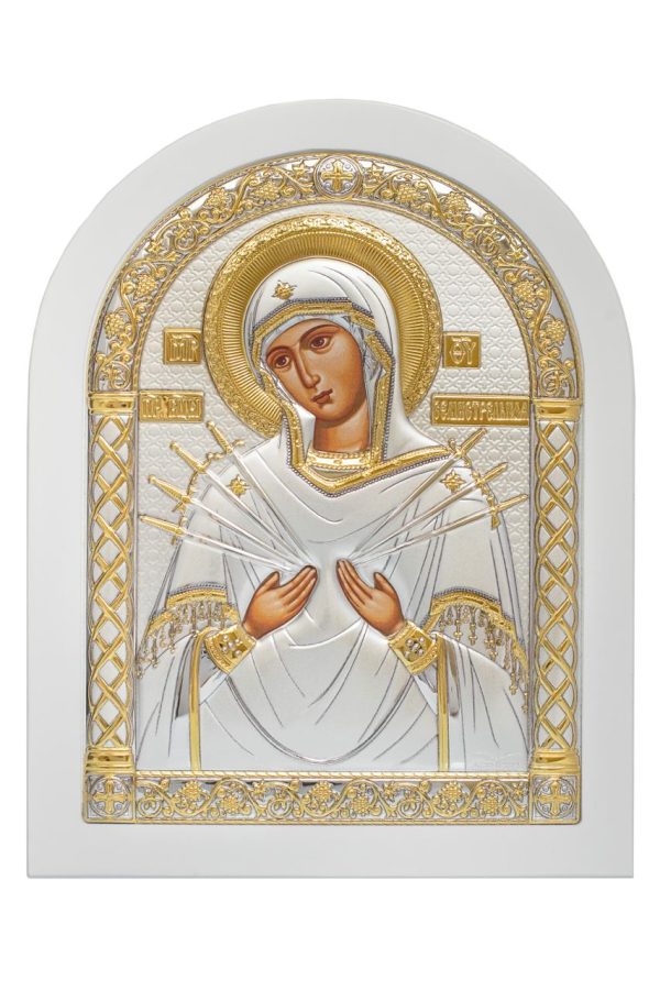 8a43582e494d63650b9b5f7fb1e715ba.jpg Семистрельная БМ, икона арочная, белое дерево 105х140