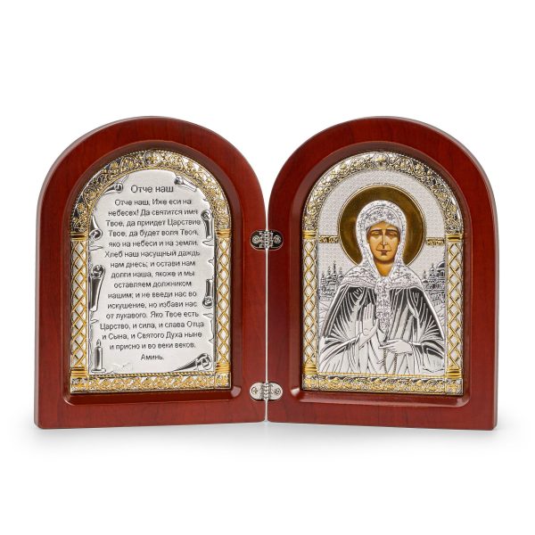 Складень, Матрона, Молитва, икона арочная, красное дерево 140x200