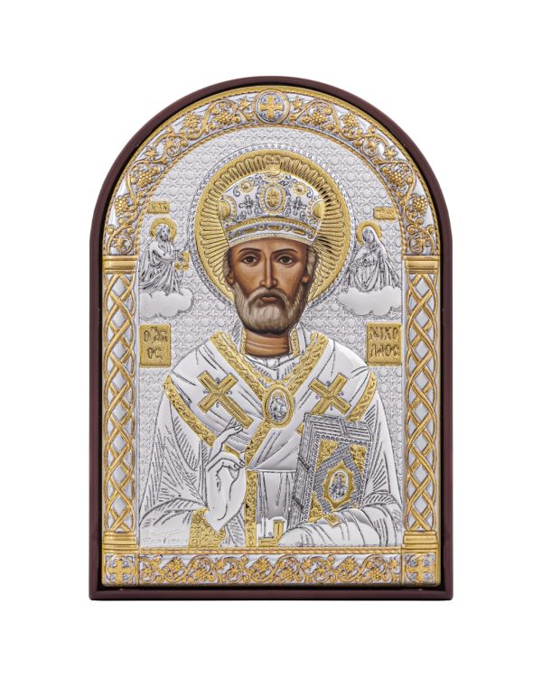 Николай Чудотворец, икона арочная, пластик коричневый 62x88