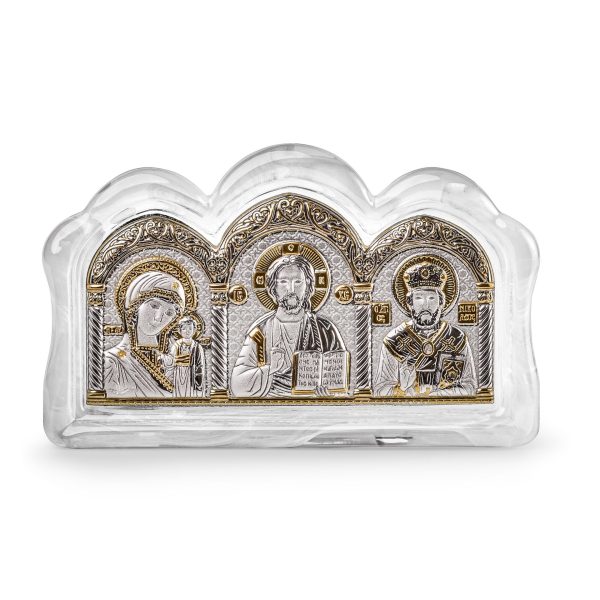 Спаситель, Казанская БМ, Николай Чудотворец, триптих, муранское стекло 78х125