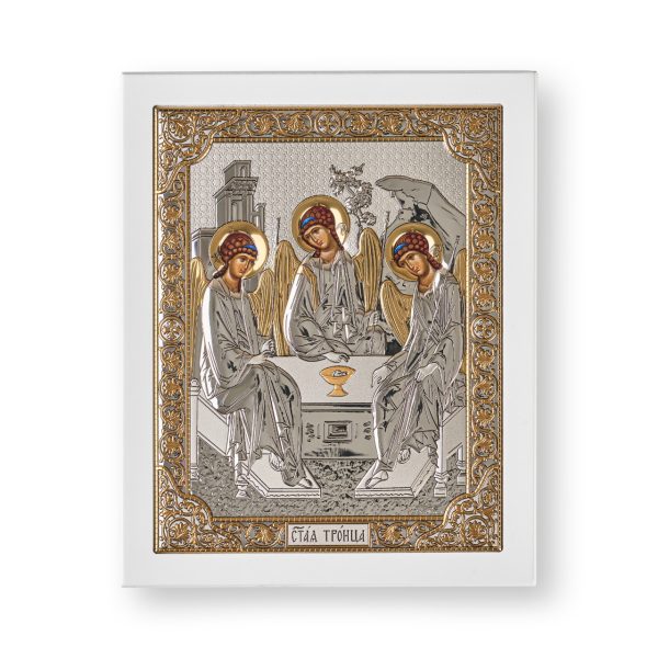 Св. Троица, икона прямоугольная с рамкой, белое дерево 150х190