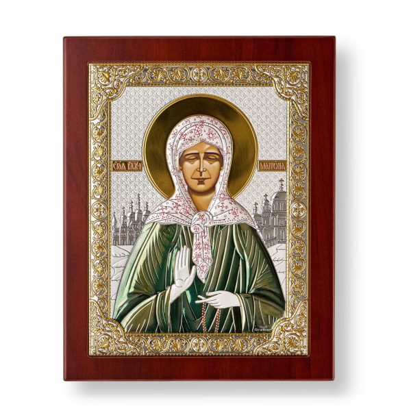 Матрона, икона прямоугольная с рамкой, красное дерево, эмаль 210х260