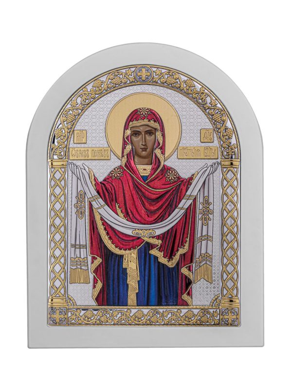 Покрова, икона арочная, белое дерево, эмаль 150х200