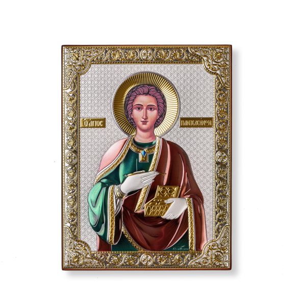 Пантелеймон, икона прямоугольная без рамки, красное дерево, эмаль 120х160