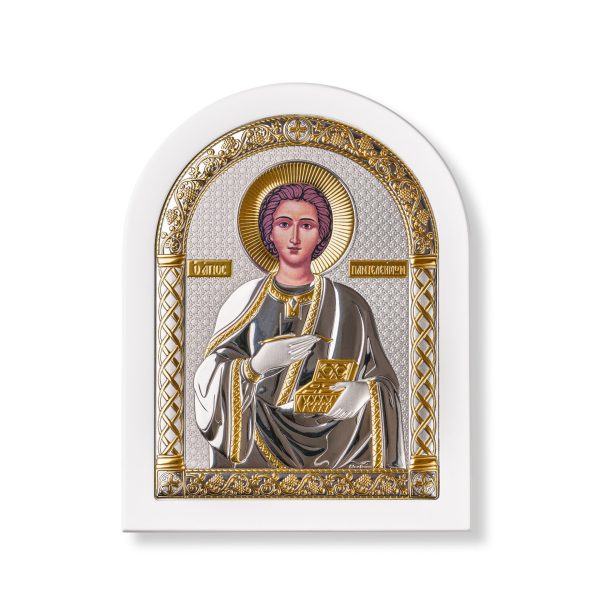 Пантелеймон, икона арочная, белое дерево 150х200