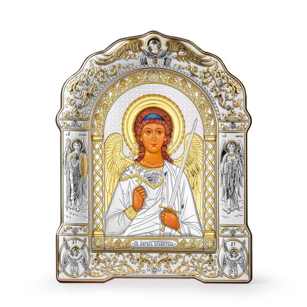 Ангел Хранитель, икона арочная с рамкой, красное дерево 266х335