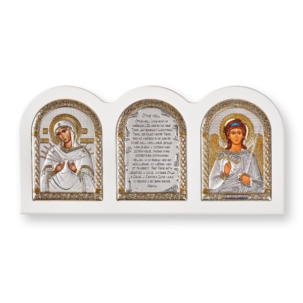aaa6a3b05b2f851ba802edb0e724212b.jpg Триптих, Семистрельная БМ, Ангел, Молитва, икона, белое дерево 320х160