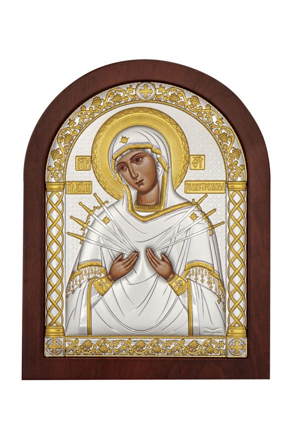 acd8e6022b140929c5a599b183588b84.jpg Семистрельная БМ, икона арочная, красное дерево, 60х75
